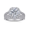 Rainier - 14K White Gold Cushion Halo Round Diamond Engagement Ring - 1 ct