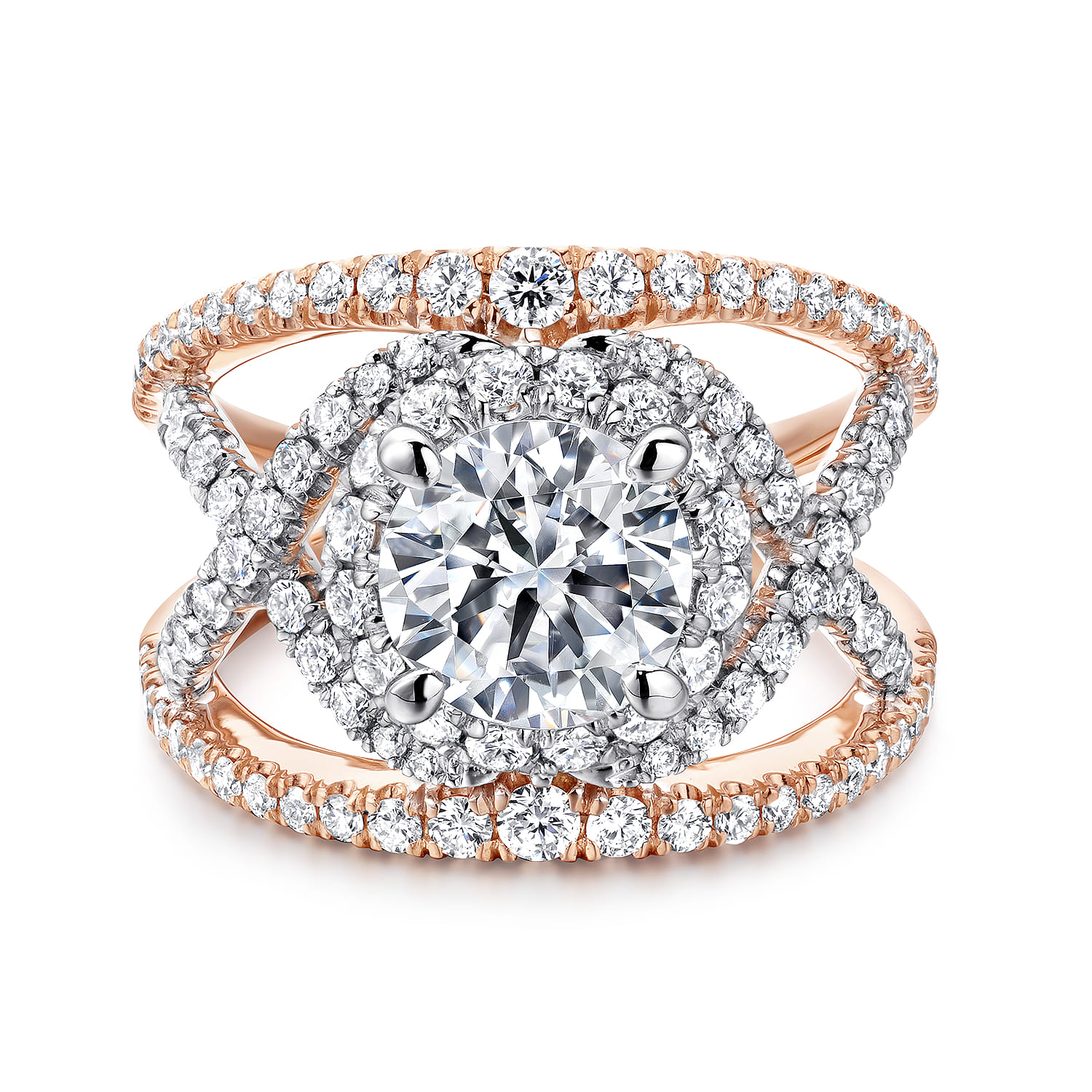 Naples - 14K White-Rose Gold Round Halo Diamond Engagement Ring - 1.07 ct - Shot 1