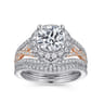 Delicacy - 14K White-Rose Gold Round Halo Diamond Engagement Ring - 1.05 ct