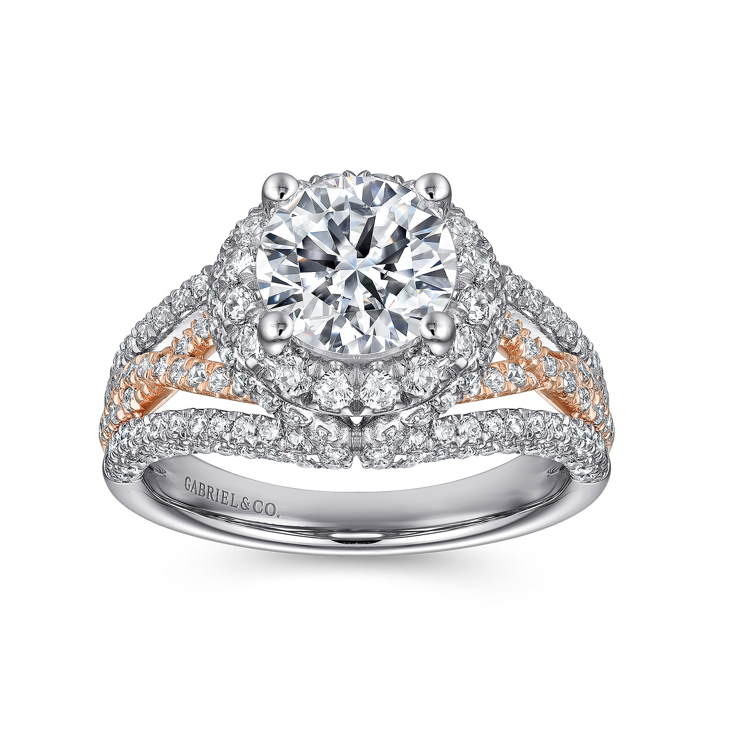 Delicacy - 14K White-Rose Gold Round Halo Diamond Engagement Ring - 1.05 ct - Shot 5