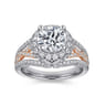 Delicacy - 14K White-Rose Gold Round Halo Diamond Engagement Ring - 1.05 ct