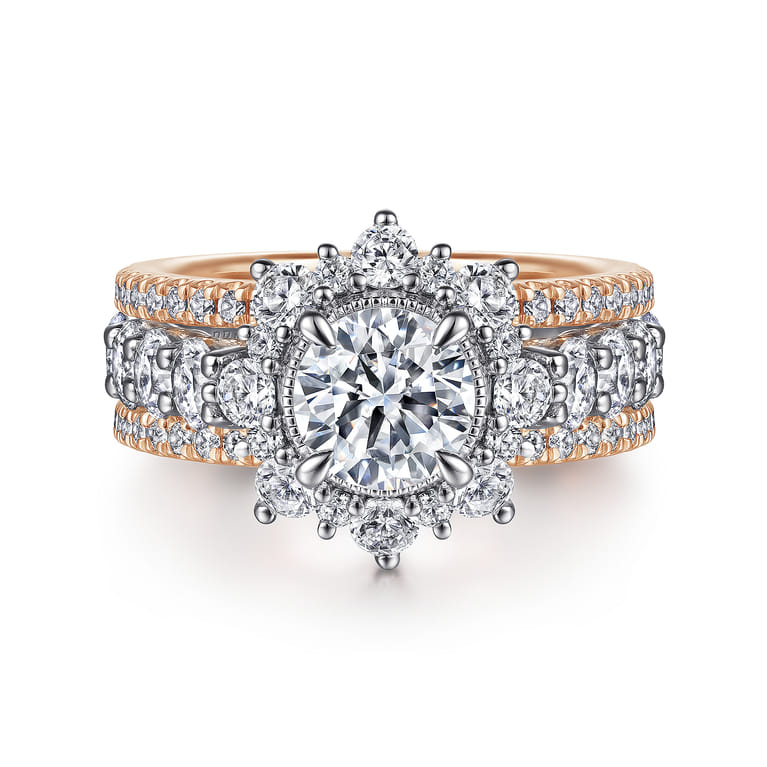 Clarence - 14K White-Rose Gold Fancy Halo Round Diamond Engagement Ring - 2.32 ct - Shot 1