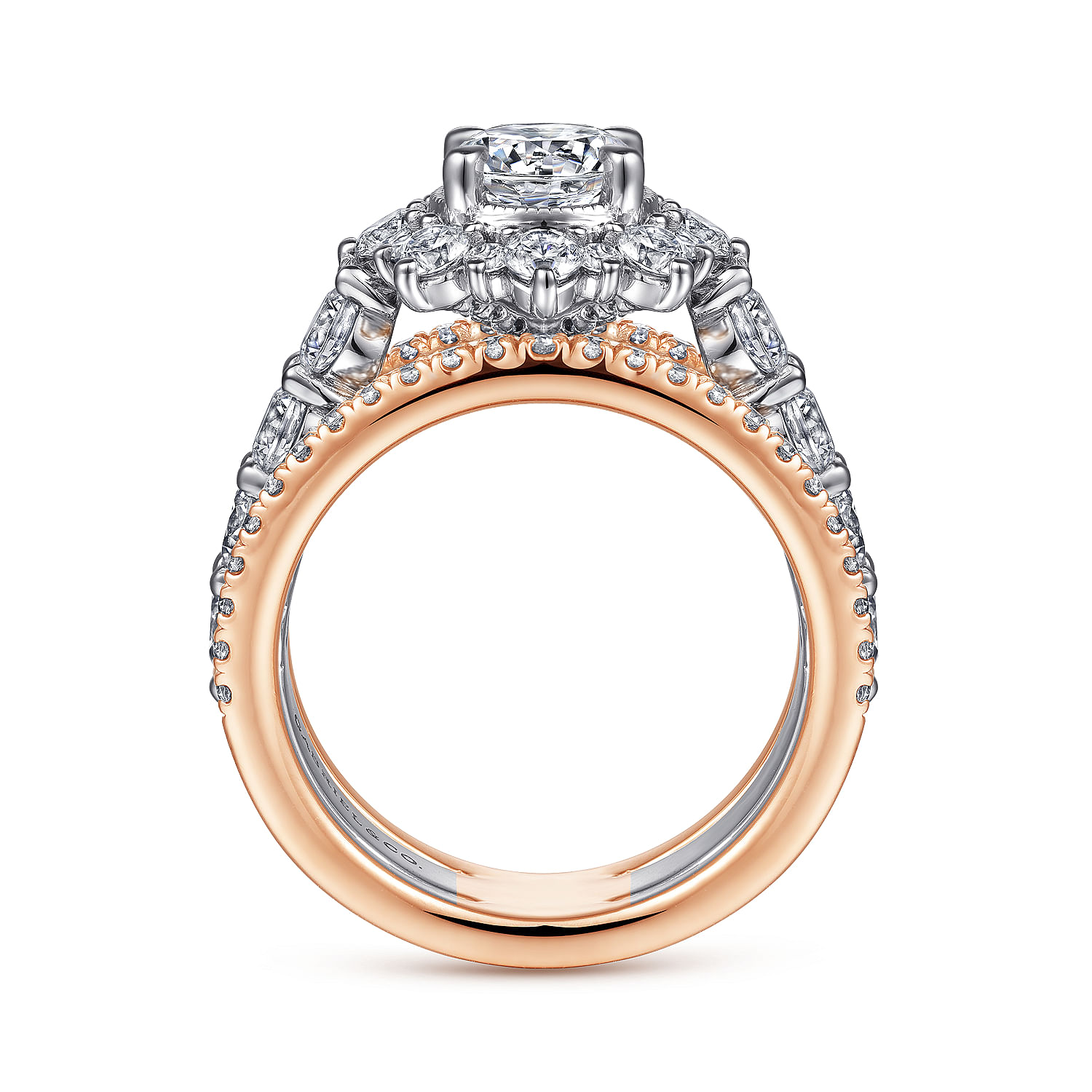 Clarence - 14K White-Rose Gold Fancy Halo Round Diamond Engagement Ring - 2.32 ct - Shot 2