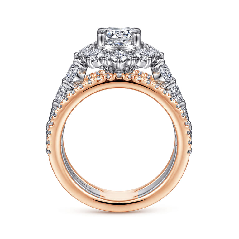 Clarence - 14K White-Rose Gold Fancy Halo Round Diamond Engagement Ring - 2.32 ct - Shot 2