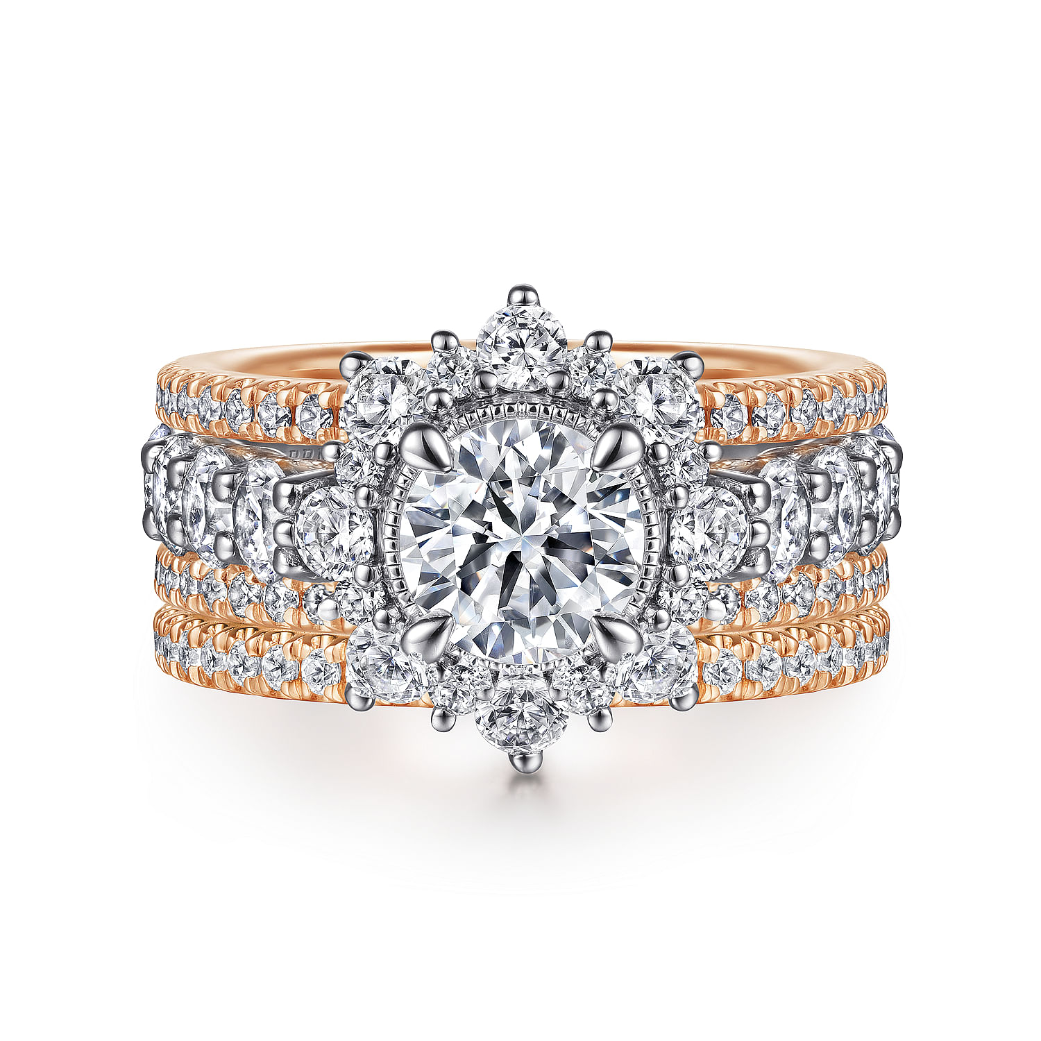 Clarence - 14K White-Rose Gold Fancy Halo Round Diamond Engagement Ring - 2.32 ct - Shot 4