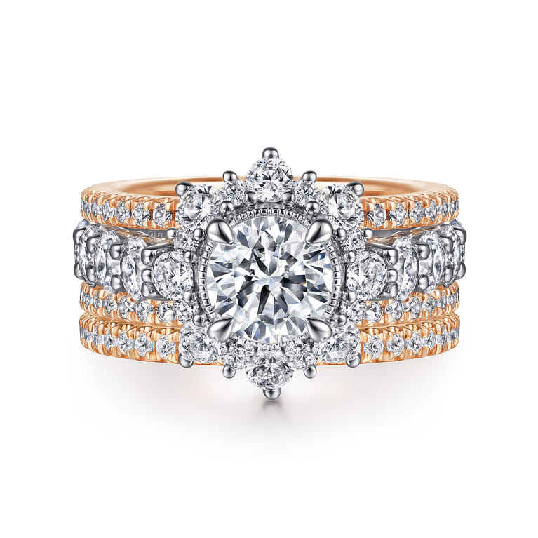 Clarence - 14K White-Rose Gold Fancy Halo Round Diamond Engagement Ring - 2.32 ct - Shot 4