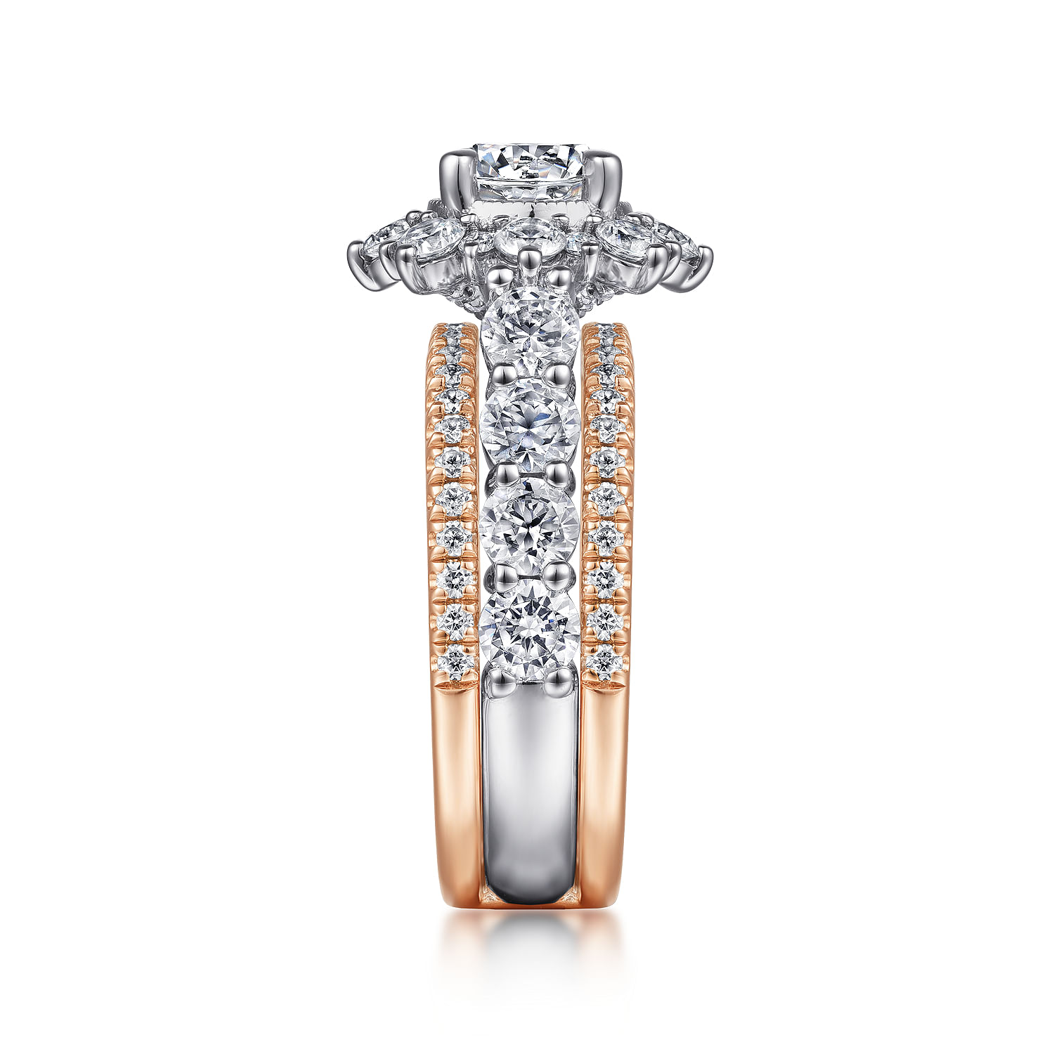 Clarence - 14K White-Rose Gold Fancy Halo Round Diamond Engagement Ring - 2.32 ct - Shot 5