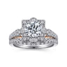 Calandra - 14K White-Rose Gold Fancy Halo Round Diamond Engagement Ring - 0.47 ct