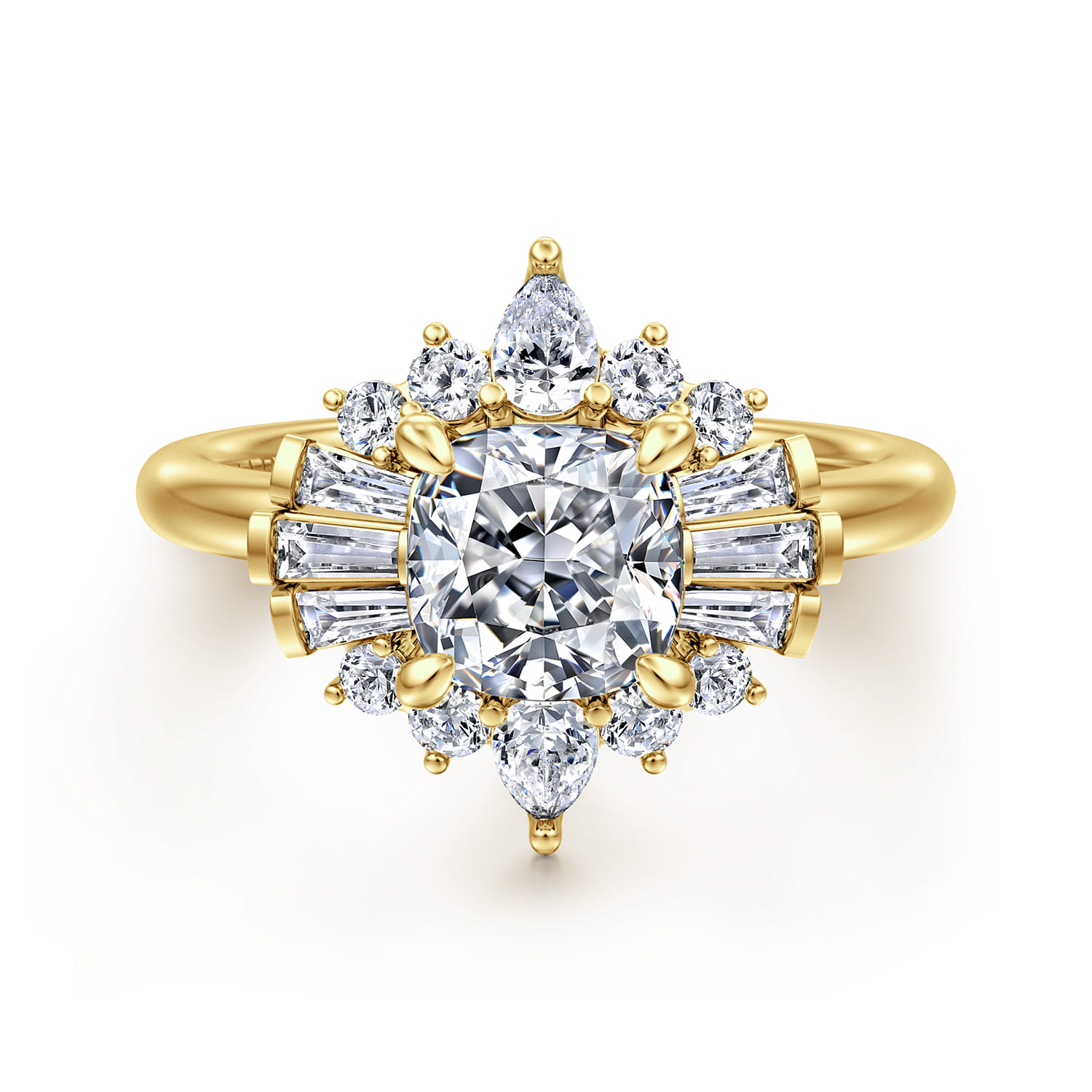 Emarie - 14K Yellow Gold Cushion Halo Diamond Engagement Ring - 0.65 ct - Shot 1