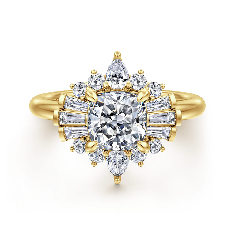 Emarie - 14K Yellow Gold Cushion Halo Diamond Engagement Ring - 0.65 ct - Shot 1
