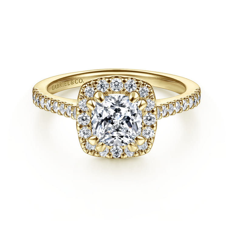 Carly - 14K Yellow Gold Cushion Halo Diamond Engagement Ring - 0.32 ct - Shot 1