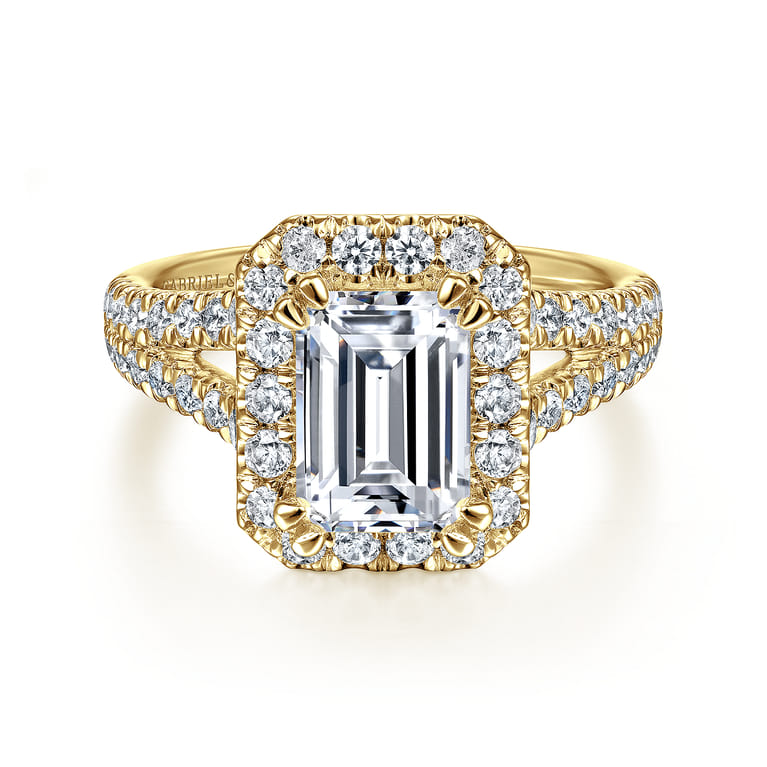 James - 14K Yellow Gold Halo Emerald Cut Diamond Engagement Ring - 0.93 ct - Shot 1