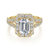 James - 14K Yellow Gold Halo Emerald Cut Diamond Engagement Ring - 0.93 ct