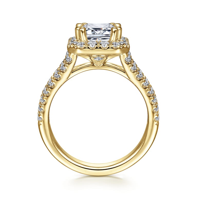 James - 14K Yellow Gold Halo Emerald Cut Diamond Engagement Ring - 0.93 ct - Shot 2