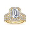 James - 14K Yellow Gold Halo Emerald Cut Diamond Engagement Ring - 0.93 ct