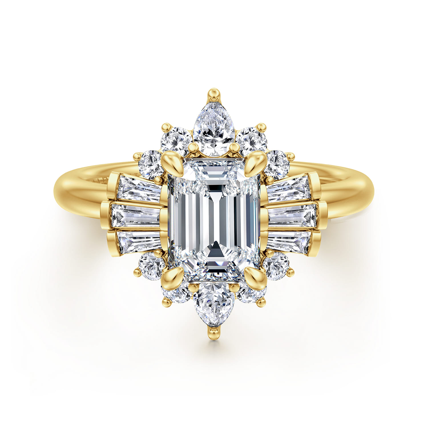 Emarie - 14K Yellow Gold Emerald Cut Halo Diamond Engagement Ring - 0.65 ct - Shot 1
