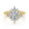 Emarie - 14K Yellow Gold Emerald Cut Halo Diamond Engagement Ring - 0.65 ct
