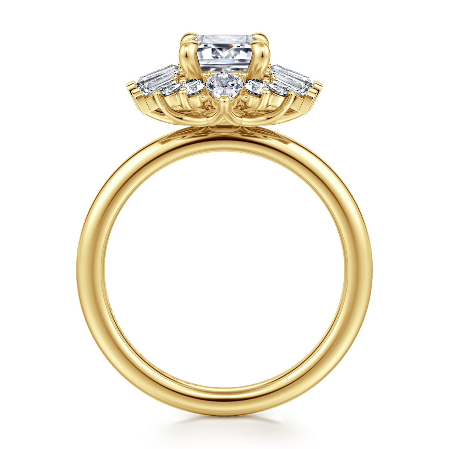 Emarie - 14K Yellow Gold Emerald Cut Halo Diamond Engagement Ring - 0.65 ct - Shot 2