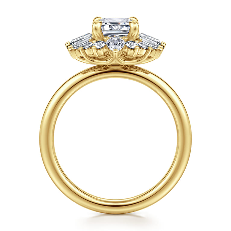 Emarie - 14K Yellow Gold Emerald Cut Halo Diamond Engagement Ring - 0.65 ct - Shot 2