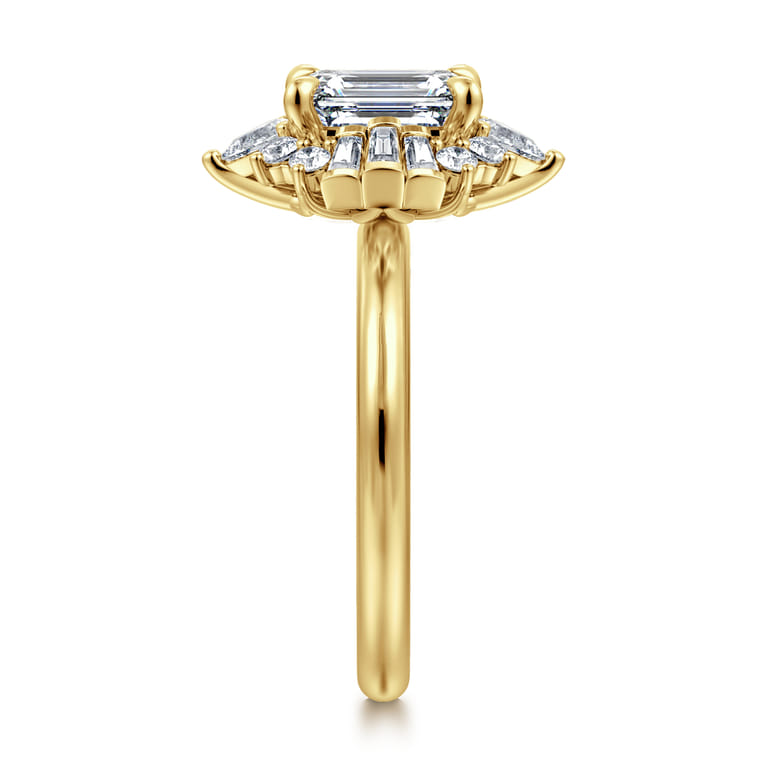 Emarie - 14K Yellow Gold Emerald Cut Halo Diamond Engagement Ring - 0.65 ct - Shot 4
