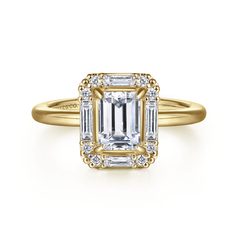 Cammie - 14K Yellow Gold Halo Emerald Cut Diamond Engagement Ring - 0.4 ct - Shot 1