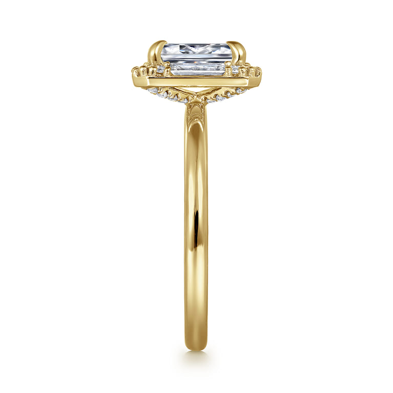 Cammie - 14K Yellow Gold Halo Emerald Cut Diamond Engagement Ring - 0.4 ct - Shot 5