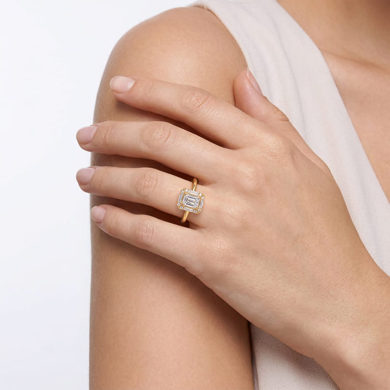 Cammie - 14K Yellow Gold Halo Emerald Cut Diamond Engagement Ring - 0.4 ct - Shot 6