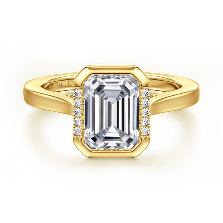 Virelia - 14K Yellow Gold Bezel Set Emerald Cut Diamond Engagement Ring - 0.14 ct - Shot 1