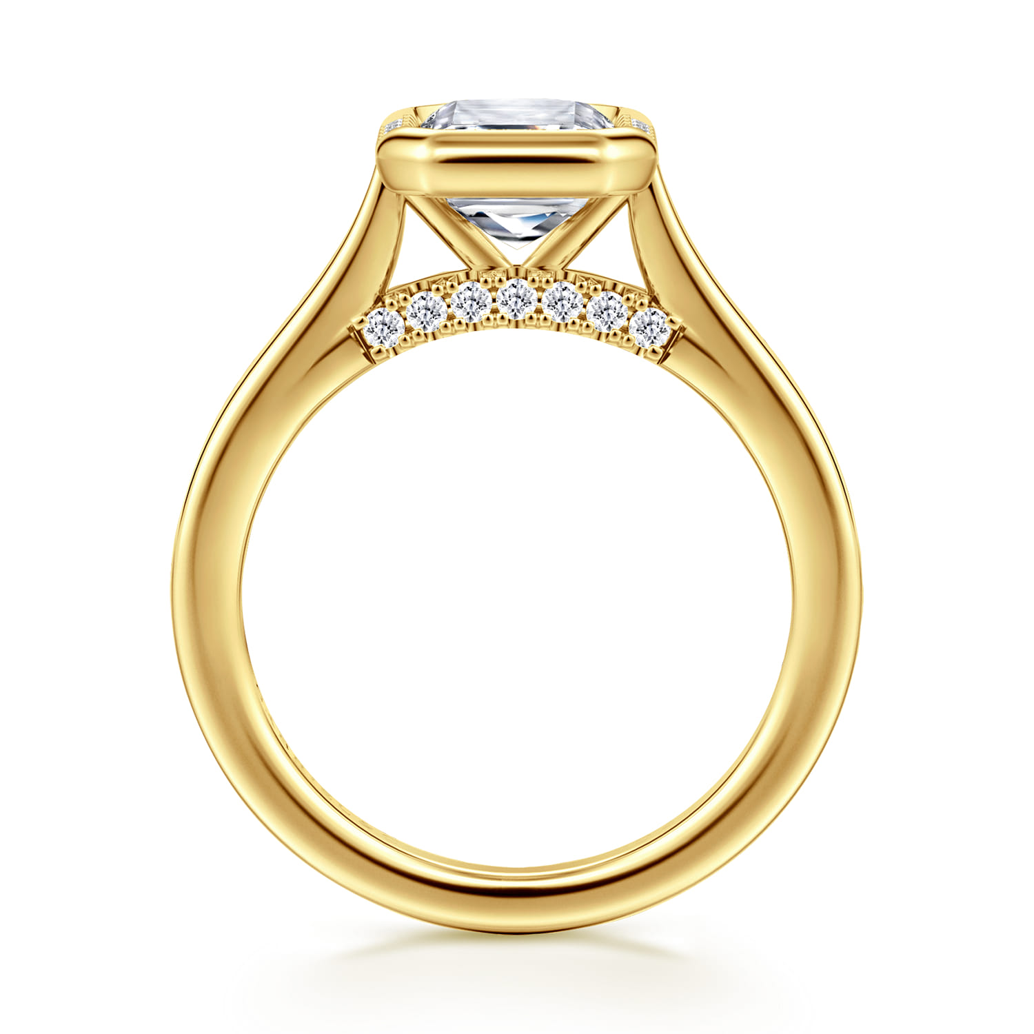Virelia - 14K Yellow Gold Bezel Set Emerald Cut Diamond Engagement Ring - 0.14 ct - Shot 2