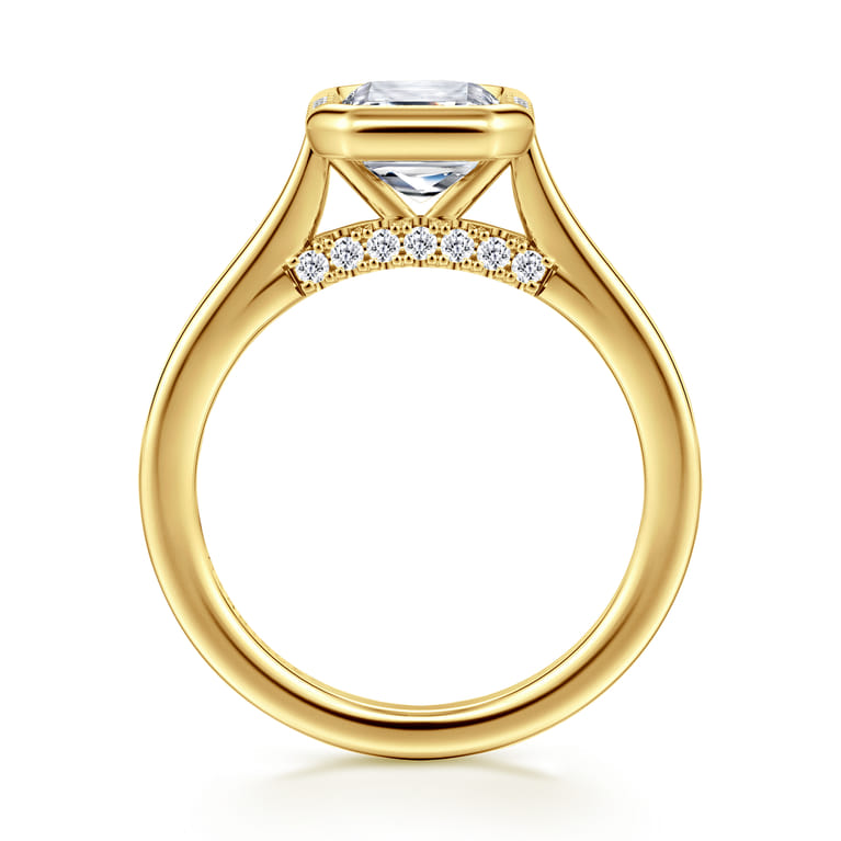 Virelia - 14K Yellow Gold Bezel Set Emerald Cut Diamond Engagement Ring - 0.14 ct - Shot 2