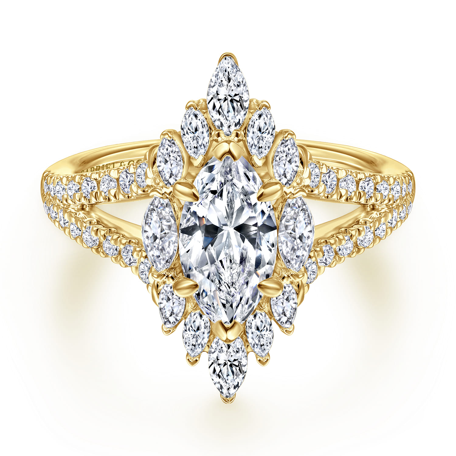 Ulla - 14K Yellow Gold Marquise Shape Halo Diamond Engagement Ring - 0.9 ct - Shot 1