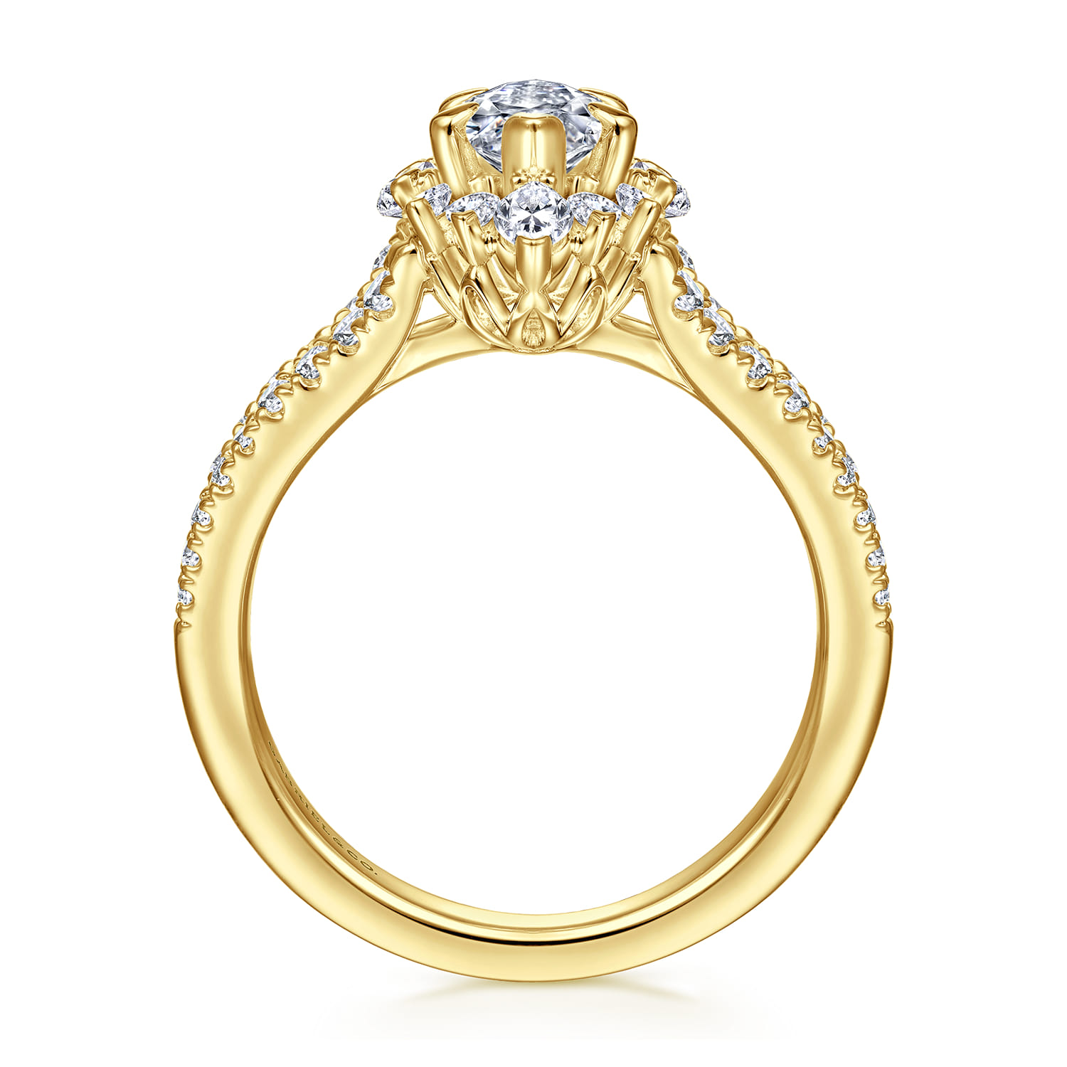 Ulla - 14K Yellow Gold Marquise Shape Halo Diamond Engagement Ring - 0.9 ct - Shot 2