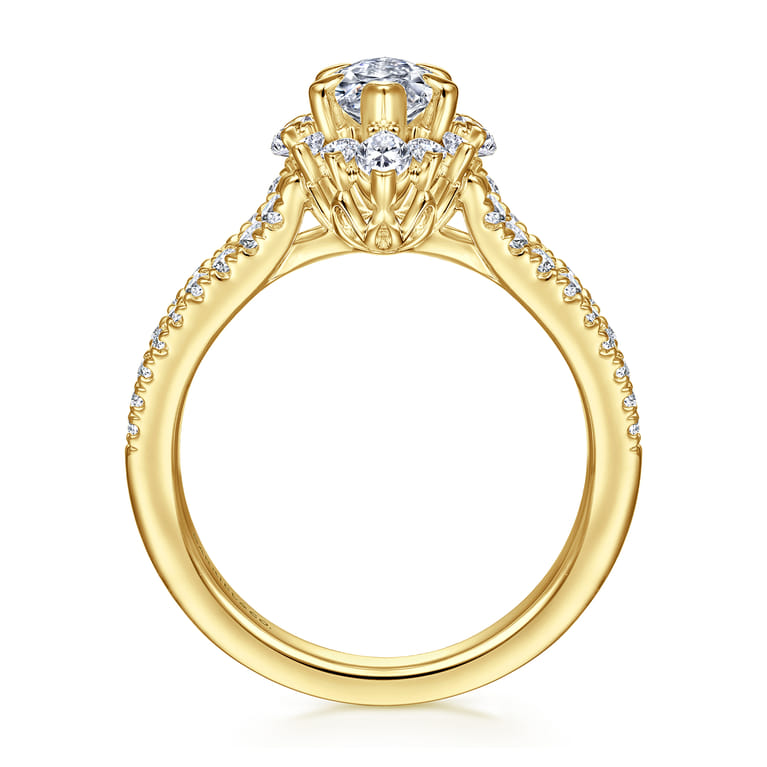 Ulla - 14K Yellow Gold Marquise Shape Halo Diamond Engagement Ring - 0.9 ct - Shot 2