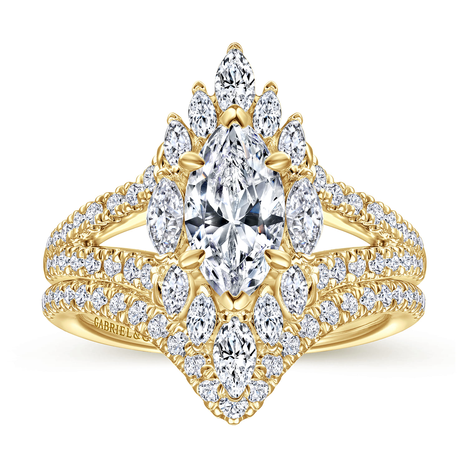 Ulla - 14K Yellow Gold Marquise Shape Halo Diamond Engagement Ring - 0.9 ct - Shot 4