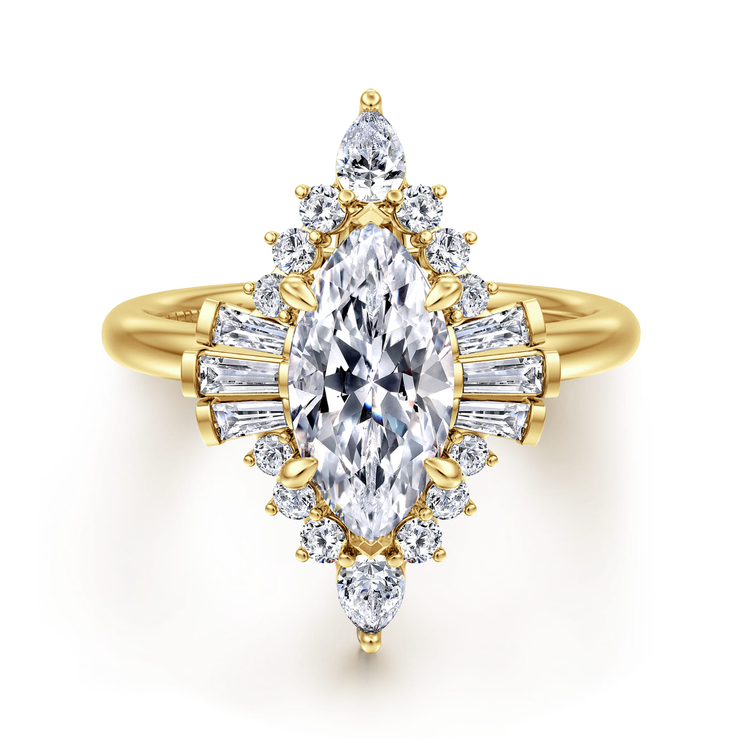 Emarie - 14K Yellow Gold Marquise Shape Halo Diamond Engagement Ring - 0.7 ct - Shot 1