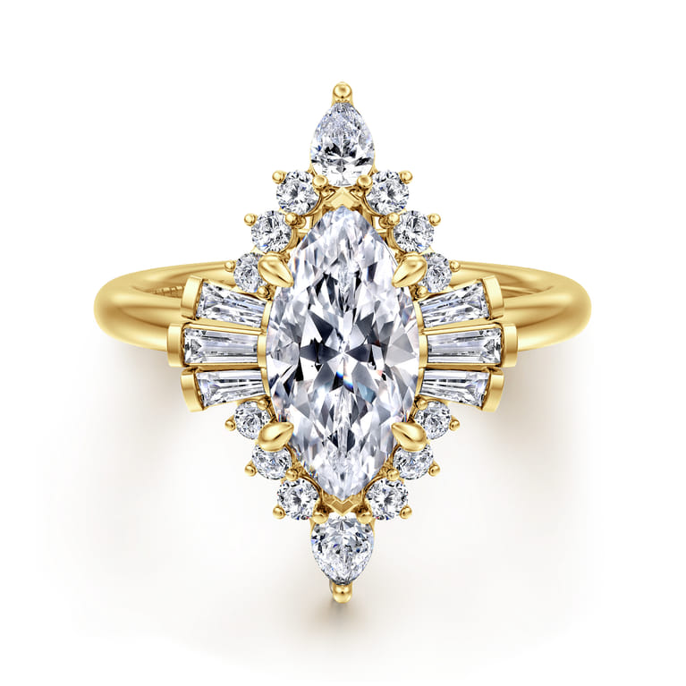 Emarie - 14K Yellow Gold Marquise Shape Halo Diamond Engagement Ring - 0.7 ct - Shot 1