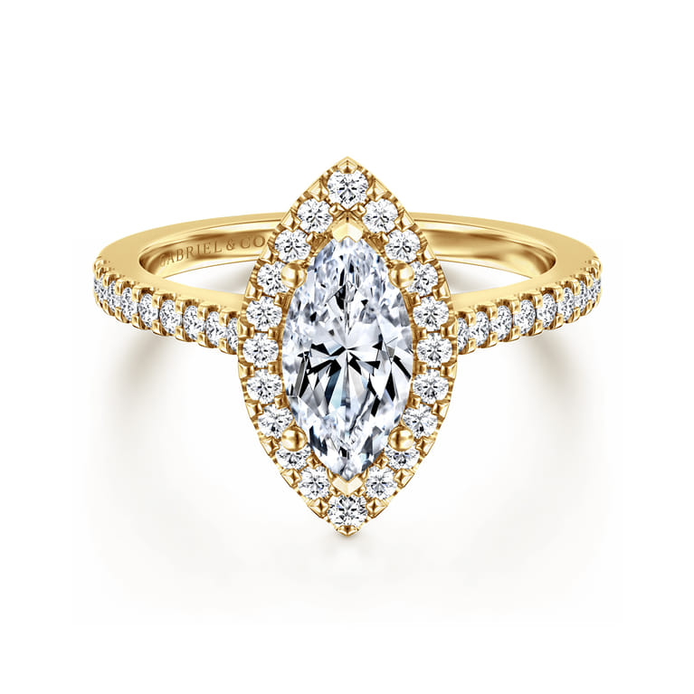 Carly - 14K Yellow Gold Marquise Halo Diamond Engagement Ring - 0.32 ct - Shot 1
