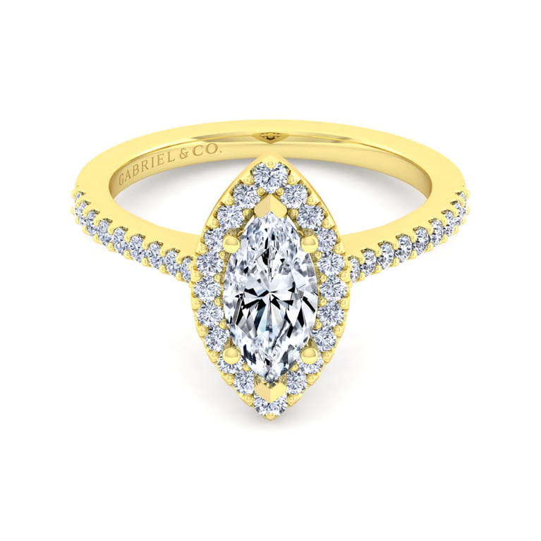 Carly - 14K Yellow Gold Marquise Halo Diamond Engagement Ring - 0.32 ct - Shot 2
