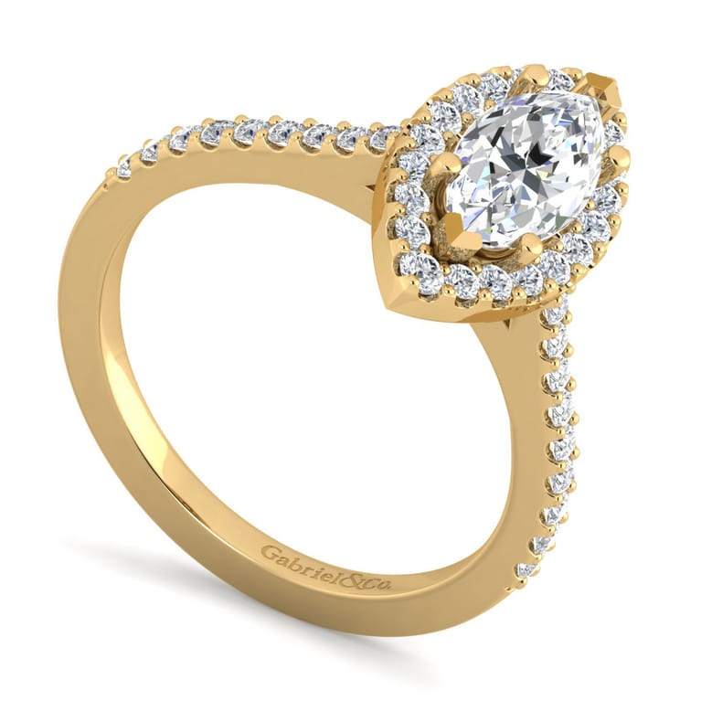 Carly - 14K Yellow Gold Marquise Halo Diamond Engagement Ring - 0.32 ct - Shot 3