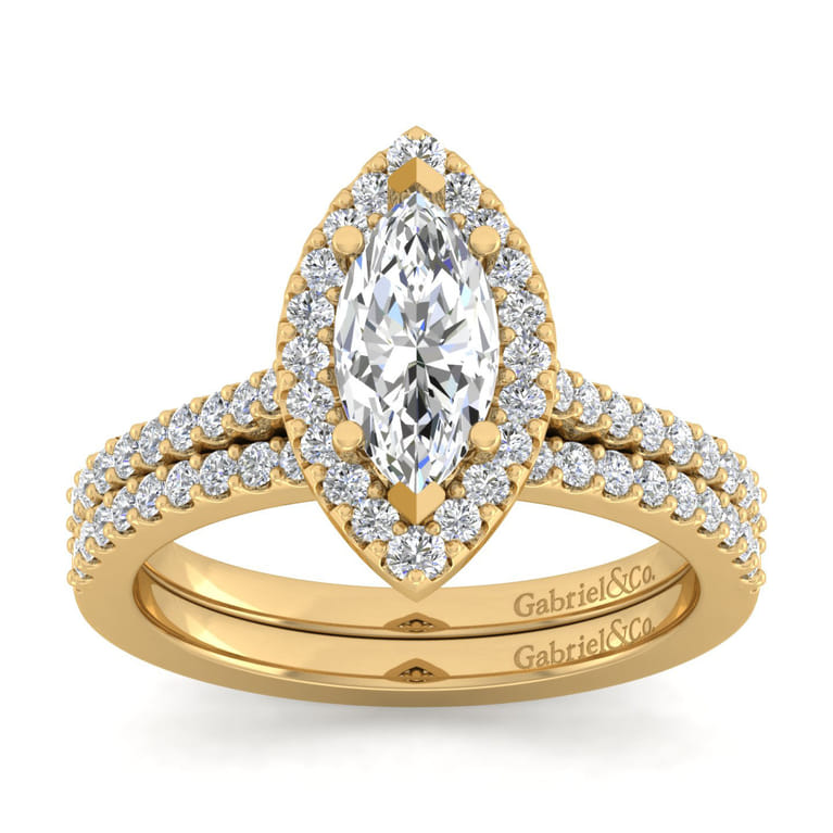 Carly - 14K Yellow Gold Marquise Halo Diamond Engagement Ring - 0.32 ct - Shot 4