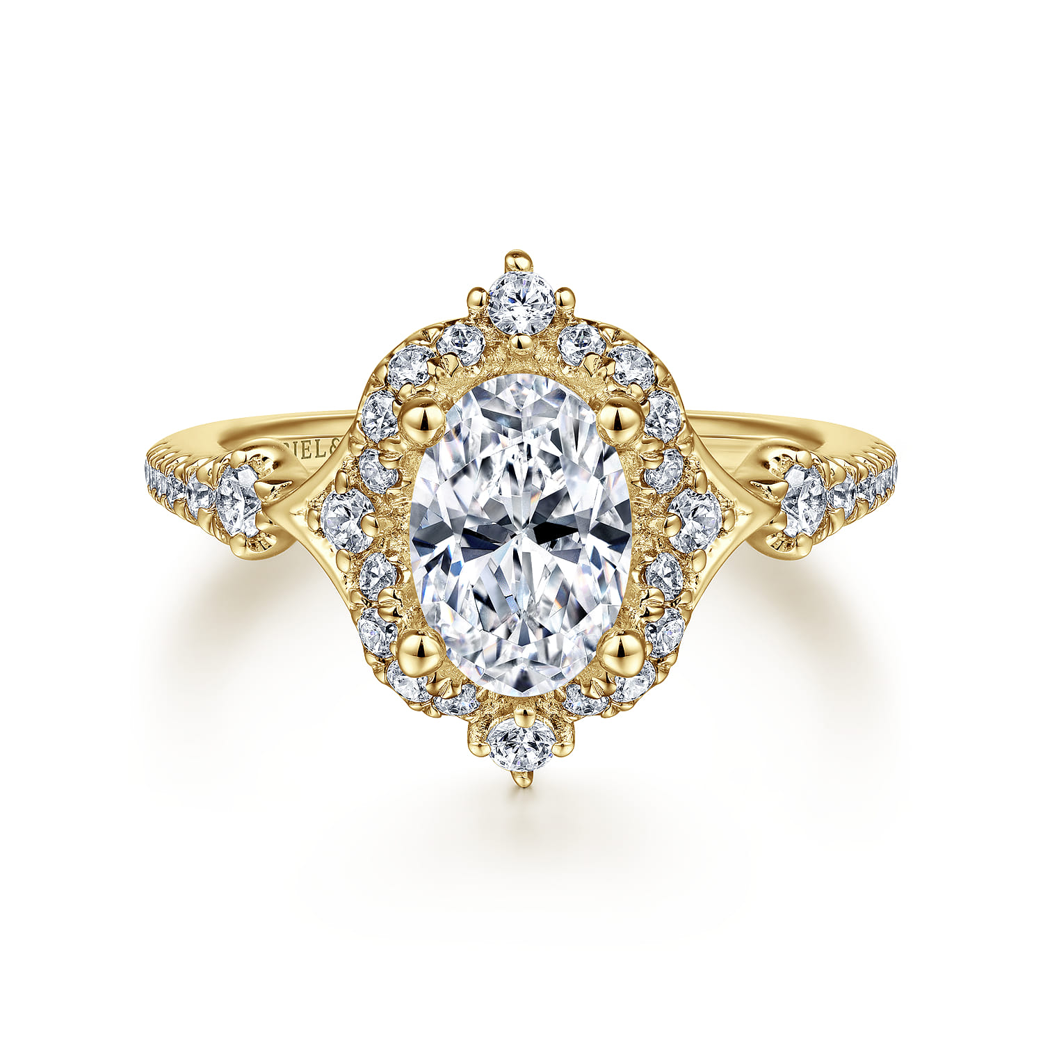 Veronique - Unique 14K Yellow Gold Vintage Inspired Oval Halo Diamond Engagement Ring - 0.4 ct - Shot 1