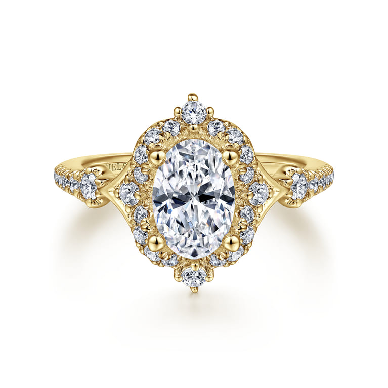 Veronique - Unique 14K Yellow Gold Vintage Inspired Oval Halo Diamond Engagement Ring - 0.4 ct - Shot 1