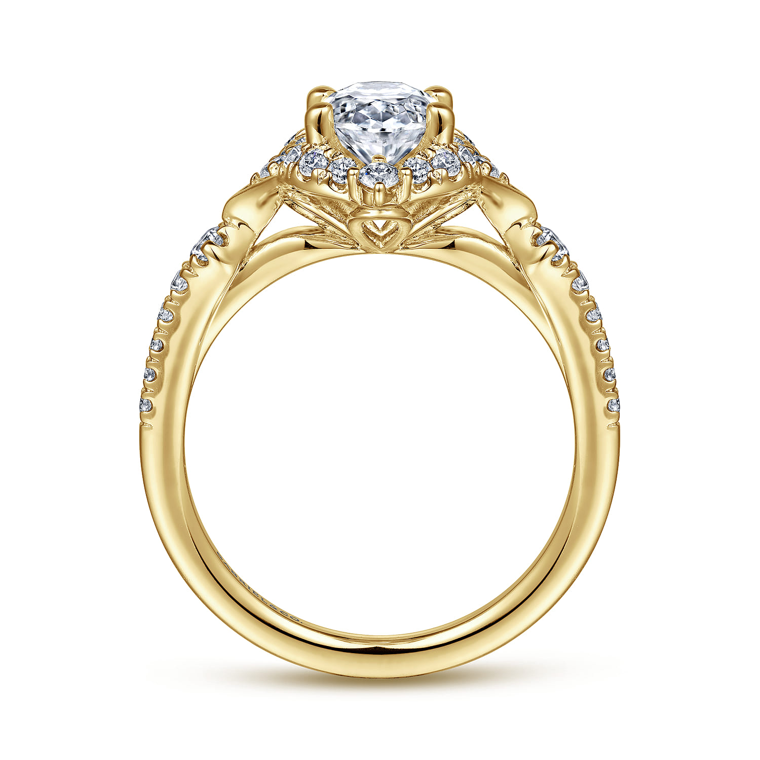 Veronique - Unique 14K Yellow Gold Vintage Inspired Oval Halo Diamond Engagement Ring - 0.4 ct - Shot 2
