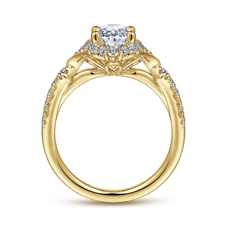 Veronique - Unique 14K Yellow Gold Vintage Inspired Oval Halo Diamond Engagement Ring - 0.4 ct - Shot 2