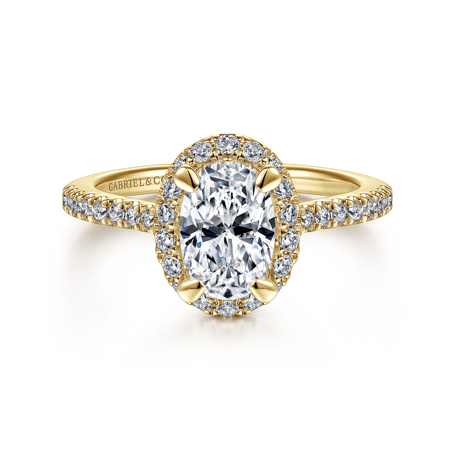 Idina - 14K Yellow Gold Oval Halo Diamond Engagement Ring - 0.32 ct - Shot 1