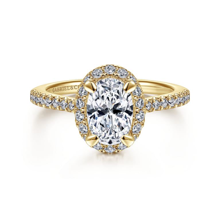 Idina - 14K Yellow Gold Oval Halo Diamond Engagement Ring - 0.32 ct - Shot 1