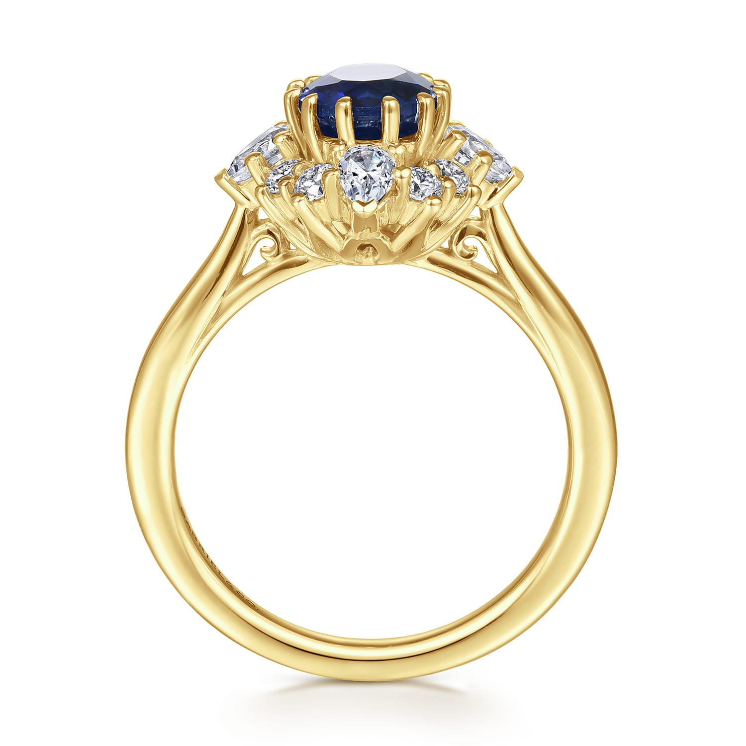 Ridley - 14K Yellow Gold Oval Halo Sapphire and Diamond Engagement Ring - 0.64 ct - Shot 2
