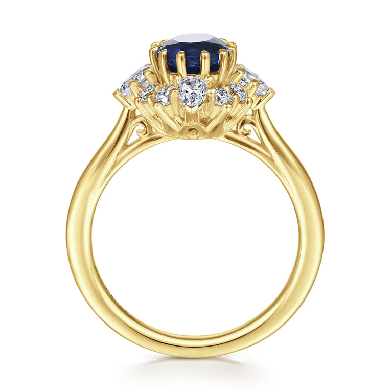 Ridley - 14K Yellow Gold Oval Halo Sapphire and Diamond Engagement Ring - 0.64 ct - Shot 2