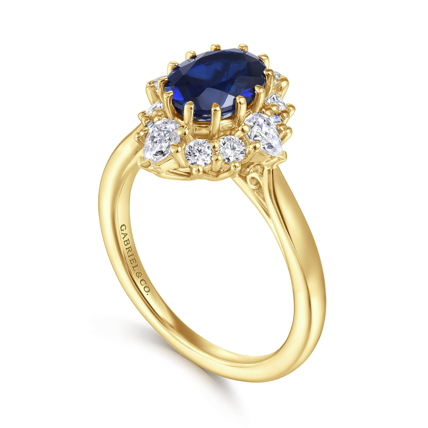Ridley - 14K Yellow Gold Oval Halo Sapphire and Diamond Engagement Ring - 0.64 ct - Shot 3