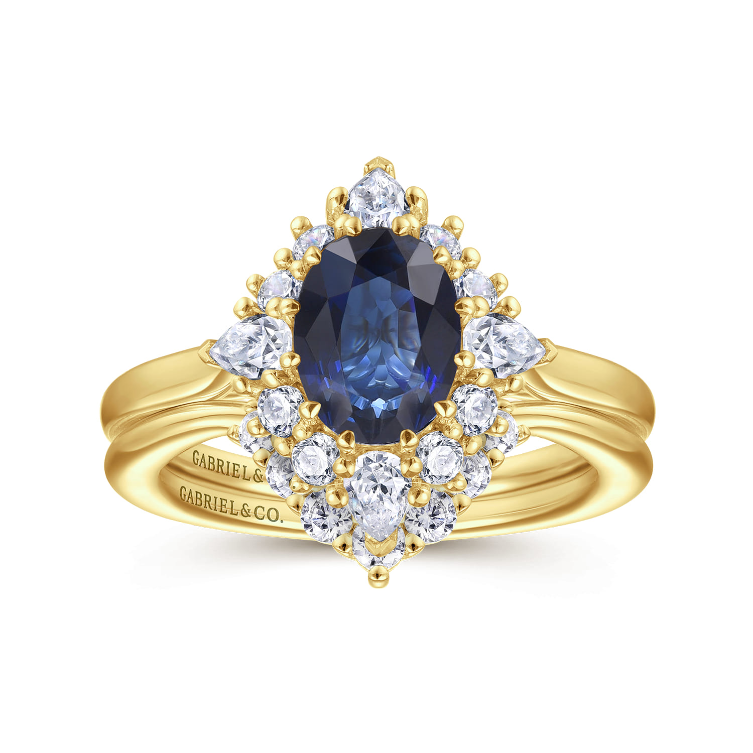 Ridley - 14K Yellow Gold Oval Halo Sapphire and Diamond Engagement Ring - 0.64 ct - Shot 4